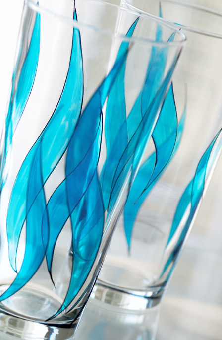 Blauw Vaas met Vitrail verf van Pébéo