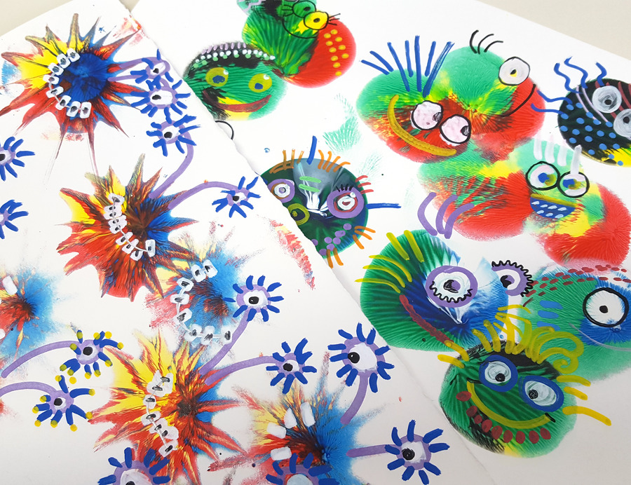 Monsters met Prima Magic vinyl gouache