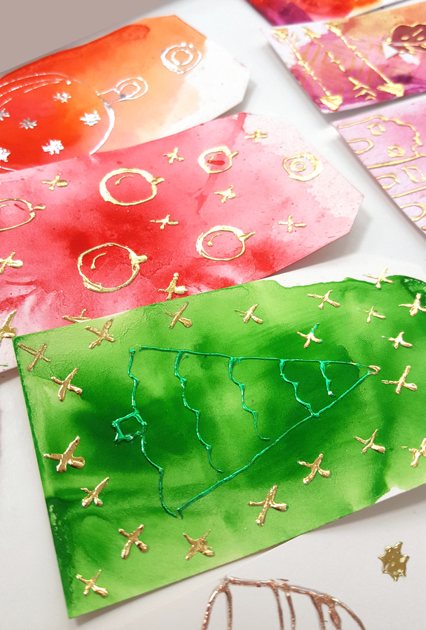 Tags de Noël en effet miroir