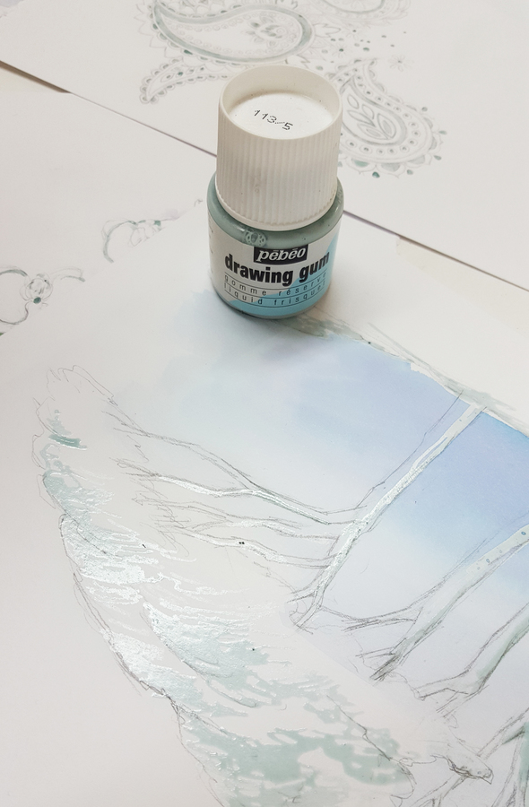 Créer des épargnes en peinture grâce au Drawing Gum de Pébéo