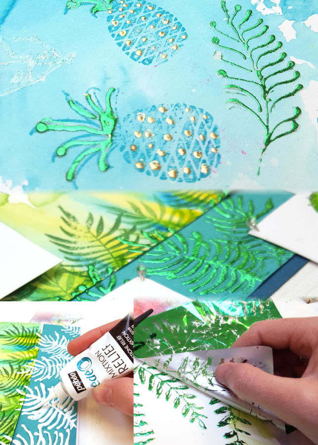 Tampons rehaussés de métal avec la Mixtion Relief de Pébéo