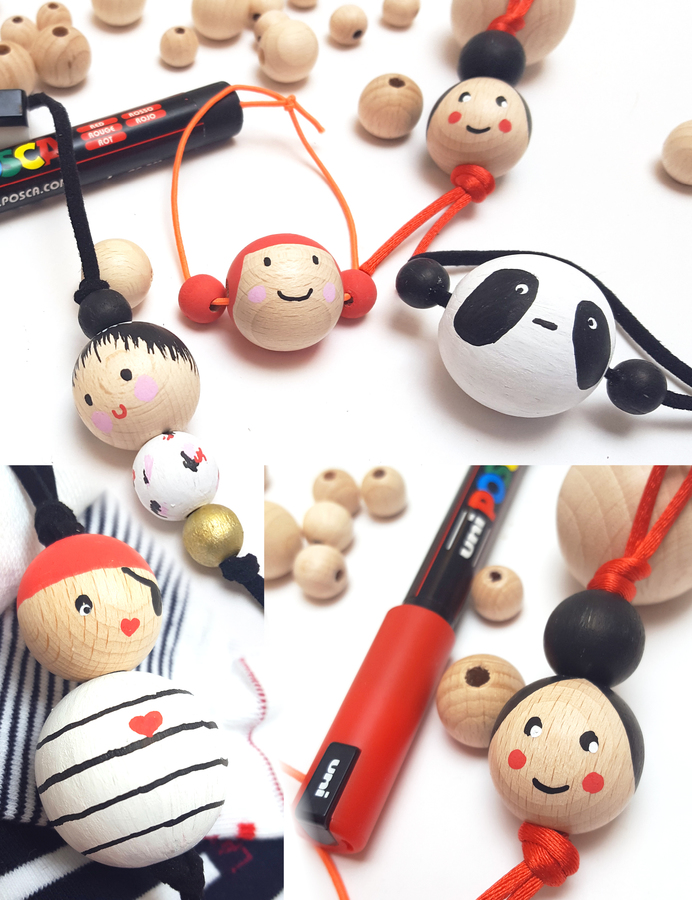 Mini Poupées en bois colorées au feutres POSCA