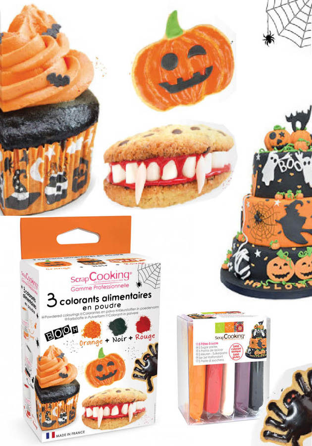 Colorants alimentaires et pâte à sucre pour Halloween chez Scrapcooking