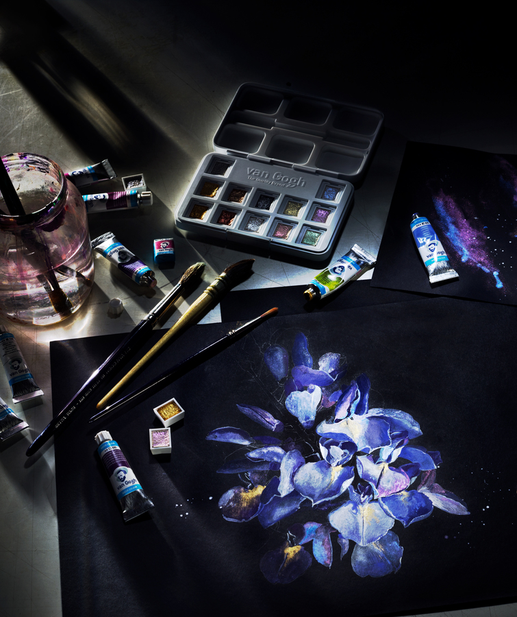 Parelmoer en metallic aquarellen in de Pocketbox van Van Gogh