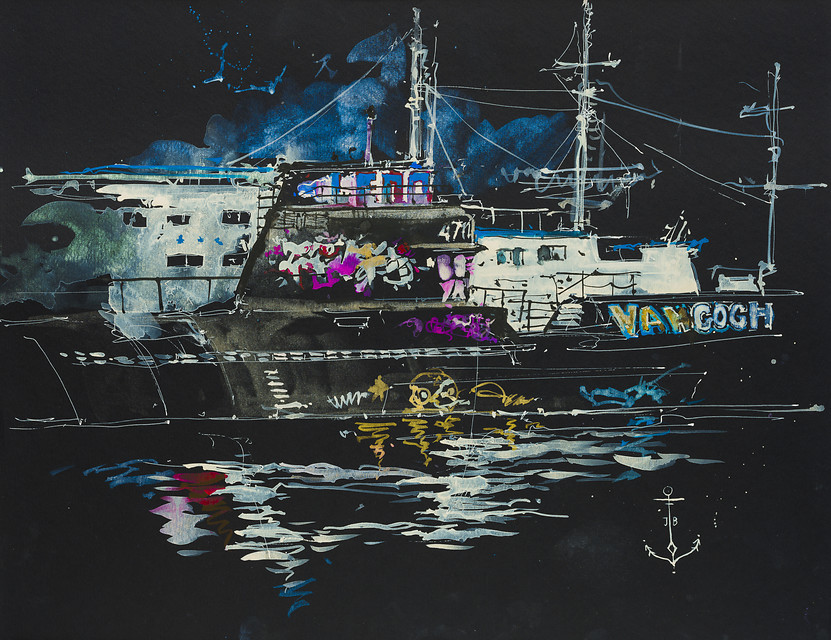 Aquarelschilderij op zwart papier: de interferentie reeks van Van Gogh